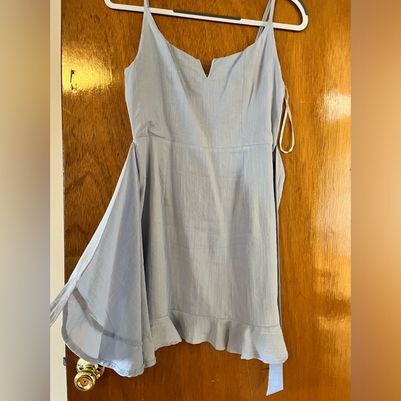 Blue Ruffled Wrap Mini Dress - Picture 5 of 7